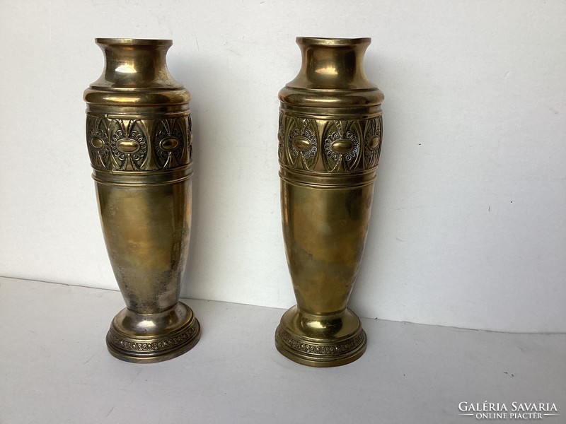 Art Nouveau copper vase pair .