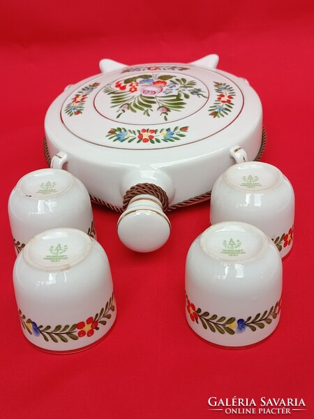Retro hollóházi kézzel festett porcelán KULACS 4 darab POHÁRRAL