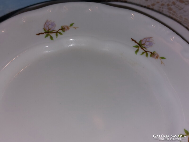 Zsolnay lila barackvirágos süteményes porcelán készlet, arany széllel