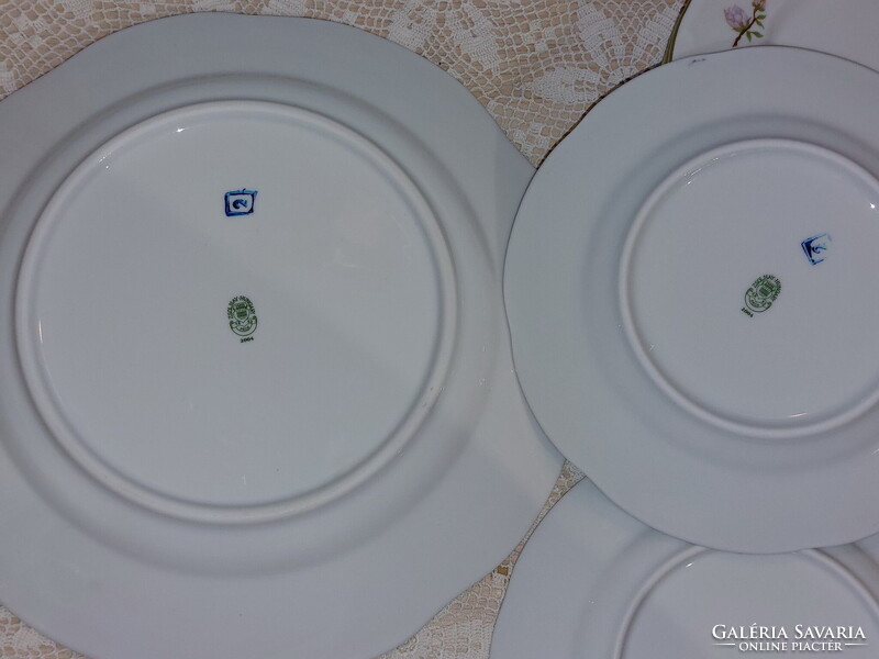 Zsolnay lila barackvirágos süteményes porcelán készlet, arany széllel