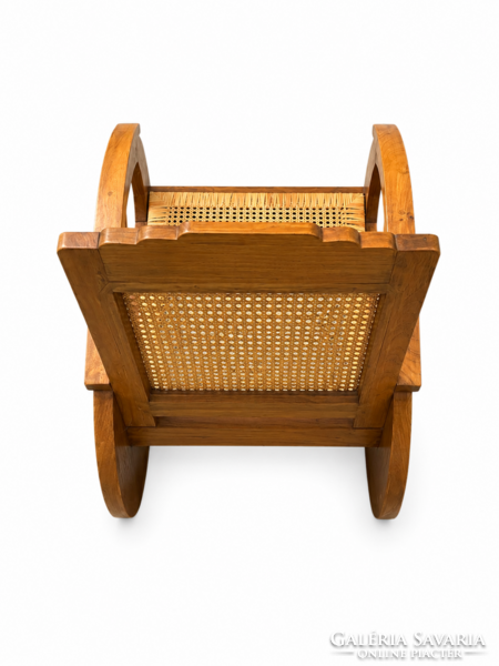Antik Art Deco gyarmati fotelpár – tömör tikfa, kézzel font francia rattan