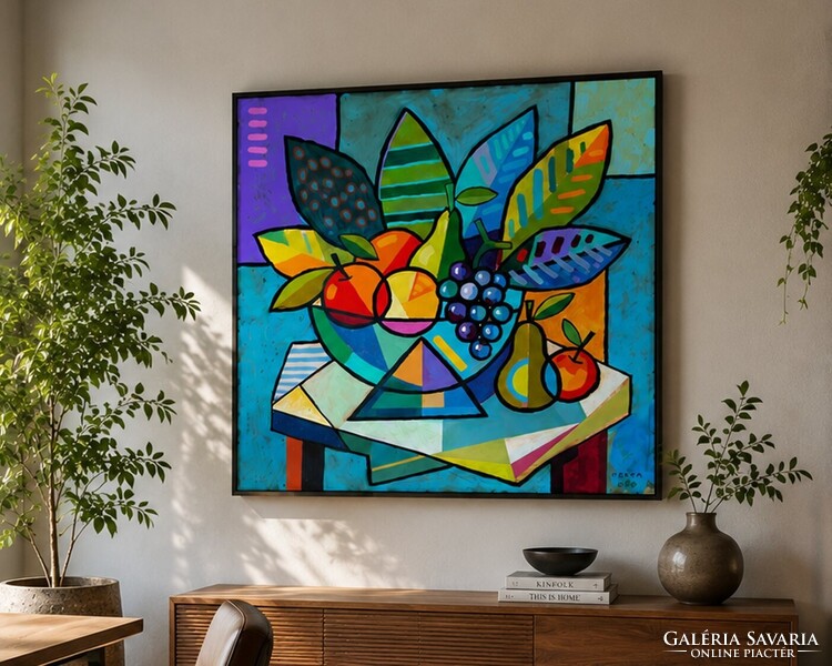 Kubista csendélet , 90x90 cm, Piotr Wrona - lengyel kortárs festő