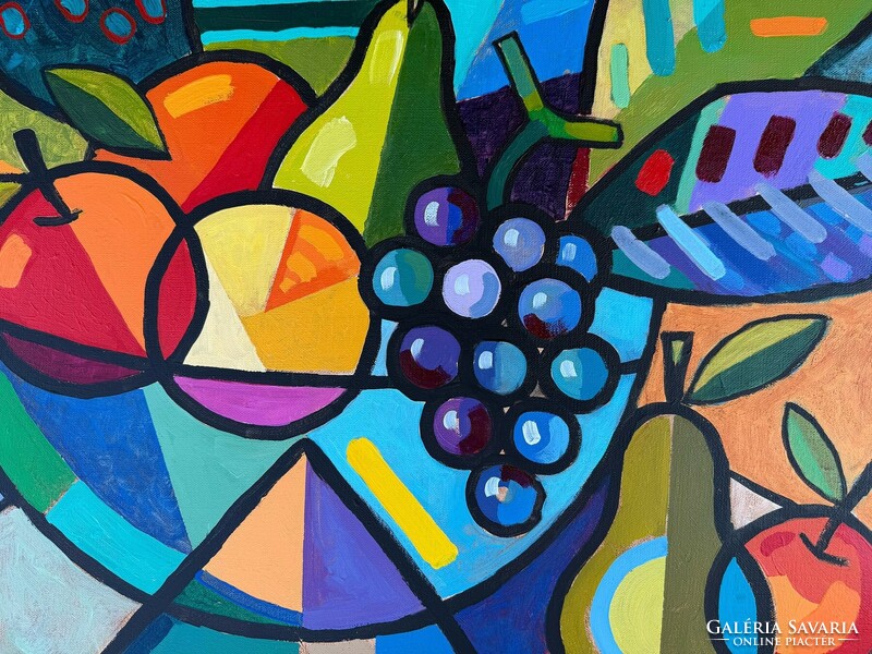 Kubista csendélet , 90x90 cm, Piotr Wrona - lengyel kortárs festő