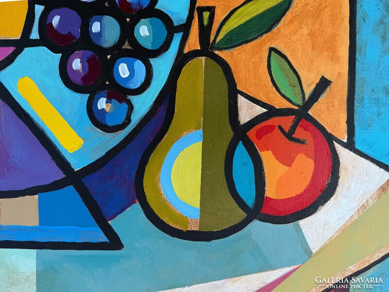 Kubista csendélet , 90x90 cm, Piotr Wrona - lengyel kortárs festő