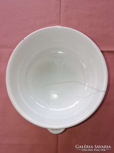 Vintage fajansz / vastag falú porcelán füles LEVESESTÁL dekorációnak / kaspónak