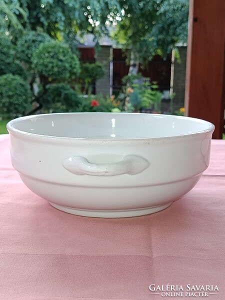 Vintage fajansz / vastag falú porcelán füles LEVESESTÁL dekorációnak / kaspónak