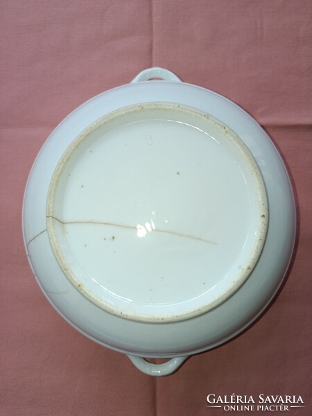 Vintage fajansz / vastag falú porcelán füles LEVESESTÁL dekorációnak / kaspónak