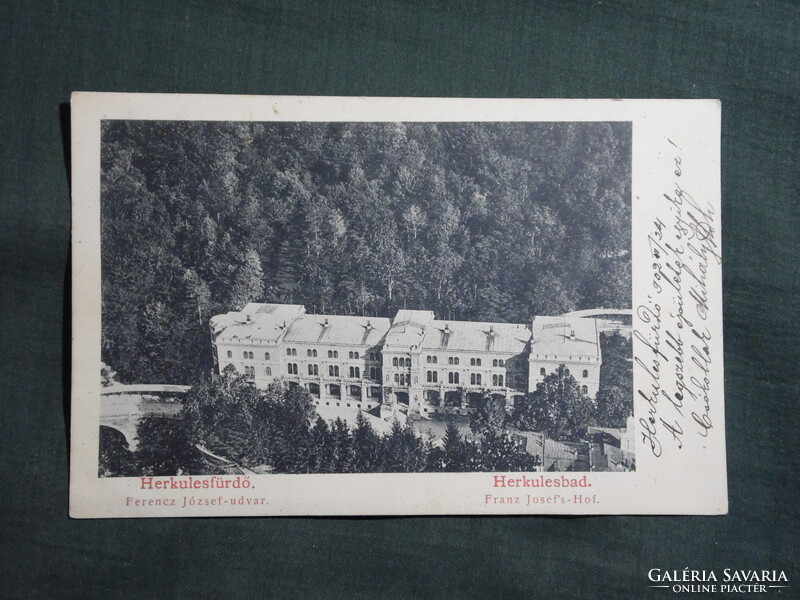 Képeslap,Románia,Baile Herculane,Herkulesfürdő,Ferenc József udvar látkép,részlet,1902-