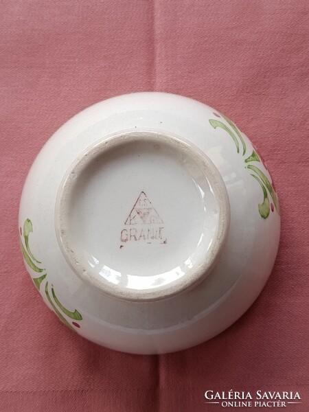 Vintage stílusú Kispesti Gránit kis méretű sablonnal festett keménycserép TÁLKA / TÁL