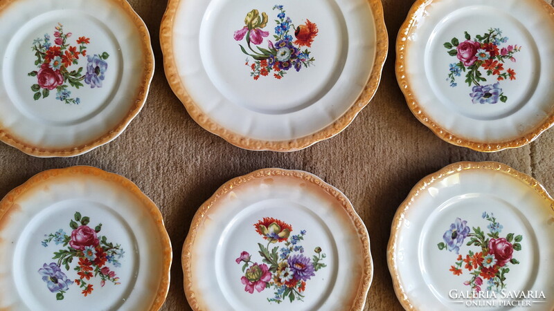Antik Zsolnay ÉVA porcelán SÜTEMÉNYES KÉSZLET irizáló, lüsztermázas desszertes szett