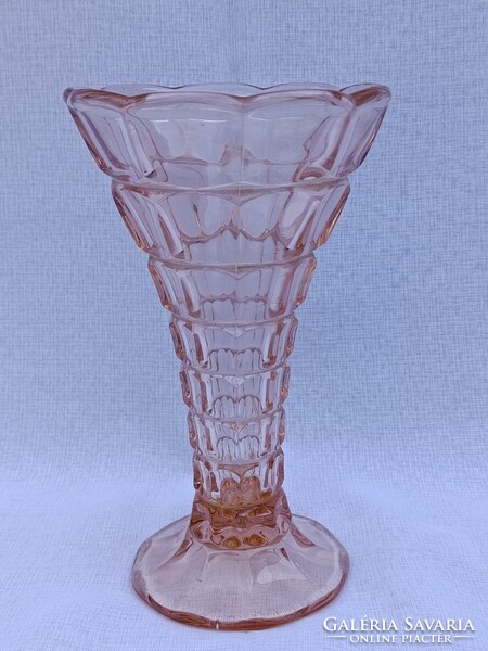 Art deco lazac színű öntött üveg VÁZA