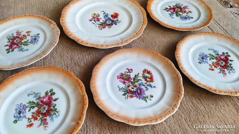 Antik Zsolnay ÉVA porcelán SÜTEMÉNYES KÉSZLET irizáló, lüsztermázas desszertes szett