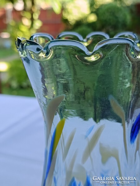 Murrine technikával készült szakított / kézzel készült / fújt üveg VÁZA