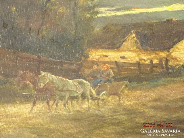 PÁLLYA CAROLUS ( 1875-1948 ): LOVAS SZEKÉREN  (     NAGYMÉRETŰ OLAJ FESTMÉNY !!!)