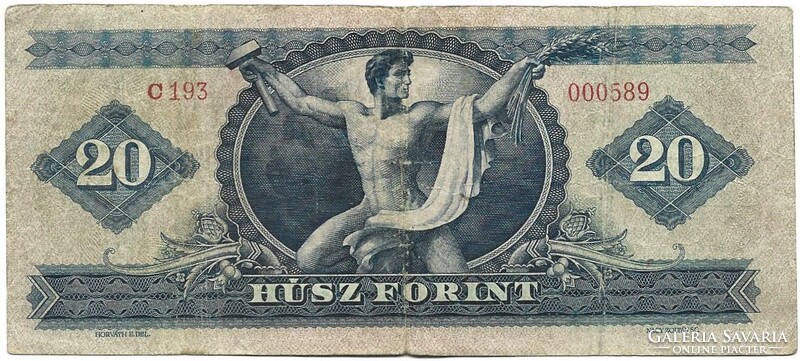 20 forint 1947 2. Alacsony sorszám "000589"
