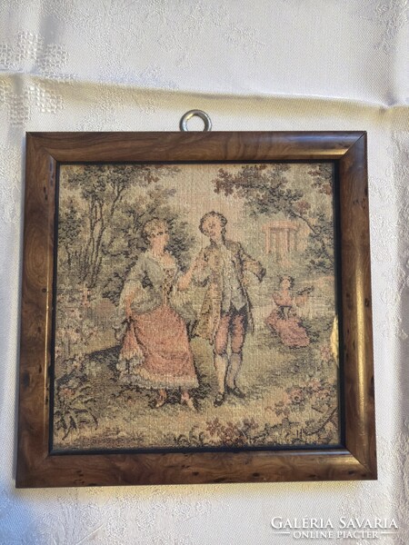 Antique delicate, elegant picture, spectacular piece, woven in a wooden frame.
