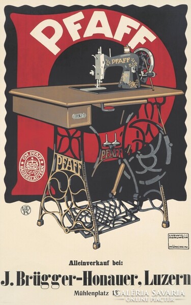 Ludwig Hohlwein Pfaff 1912 régi vintage antik pedálos singer varrógép hirdetés plakát reprint nyomat