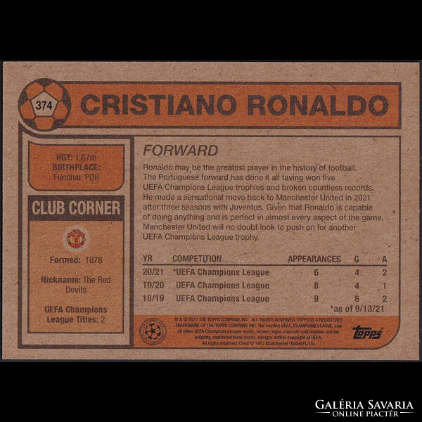 Topps UCL Living Set #374 Cristiano Ronaldo - Manchester United