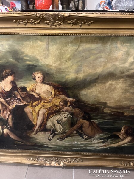 Monumentális 19. századi velencei festmény: Európa elrablása (Tiepolo után) – Pazar blondel keretben