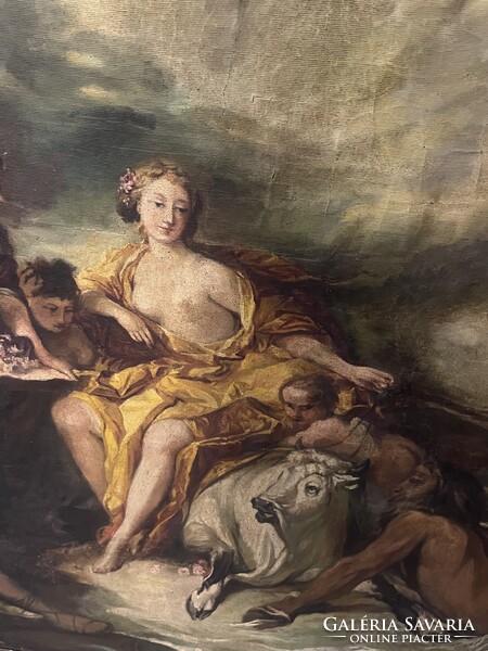 Monumentális 19. századi velencei festmény: Európa elrablása (Tiepolo után) – Pazar blondel keretben
