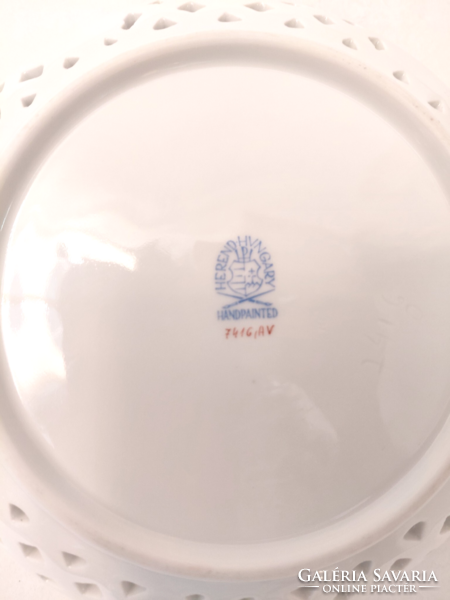 HIBÁTLAN! Herendi porcelán zöld Apponyi mintás áttört kínálótál asztalközép tálka
