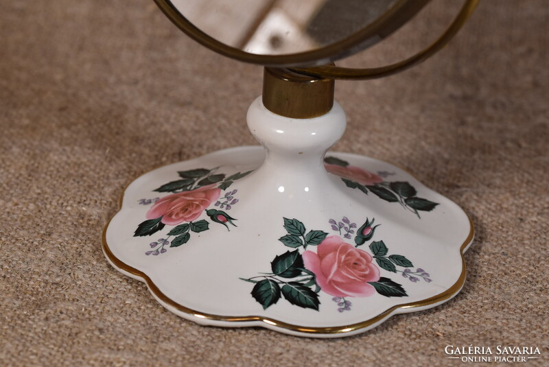 Royal Bavaria asztali tükör porcelán talpon rózsa Németország