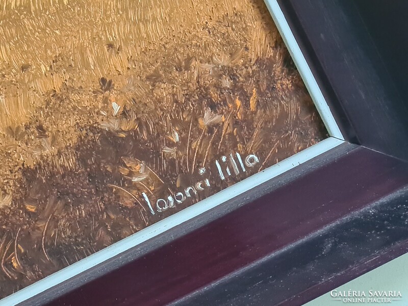 Losonci Lilla olaj farost aranyszín alföld tájkép klasszikus magyar nádfedeles tanyasi ház gémeskút