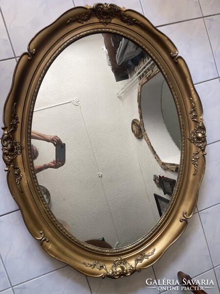 Very beautiful large, old wooden oval mirror, a special piece.