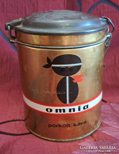 Régi kávés fém doboz, Omnia kávés pléh doboz (M6263)