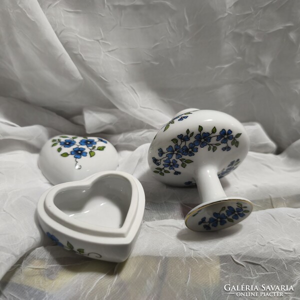 Zsolnay nefelejcs mintás mini porcelánváza és szívalakú porcelán gyűrűtartó doboz szett