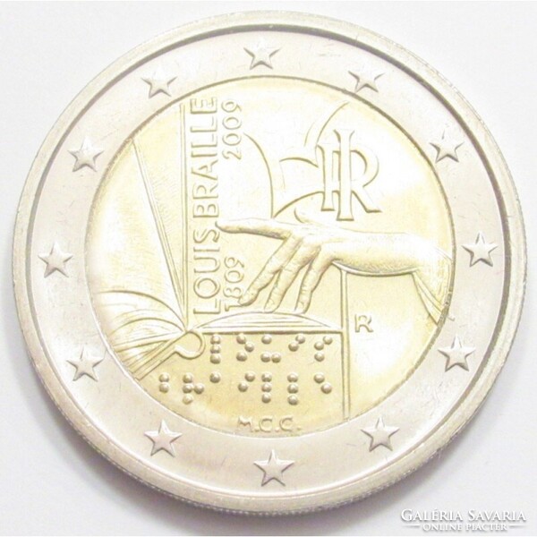 Olaszország,2 euro 2009 - Louis Braille a Braille-írás feltalálója aUNC+ ötvözet