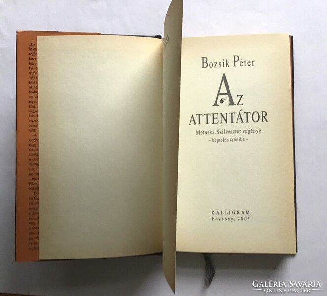 Bozsik Péter: Az attentátor. Matuska Szilveszter regénye Kalligram, 2005