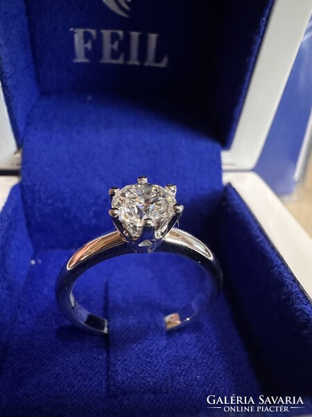 1,00 ct HRD tanúsítványos természetes briliáns gyémánt gyűrű – 14K fehérarany – G/VVS2