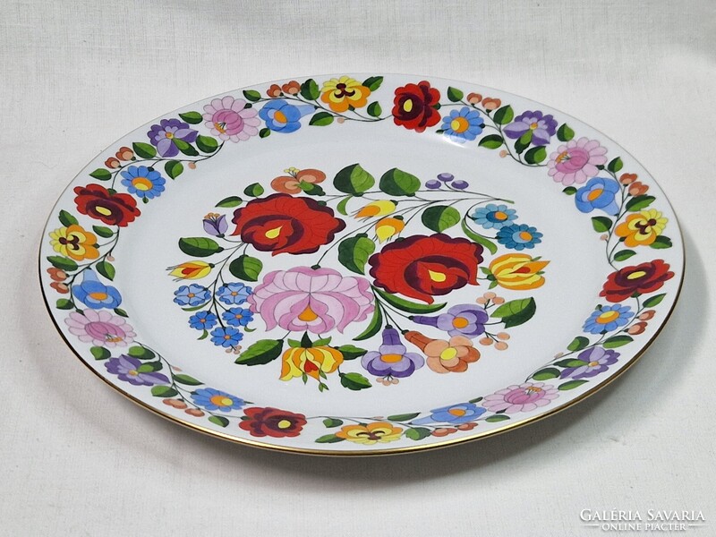 Kalocsai nagy méretű kézzel festett porcelán virág mintás tál vagy fali dísz hibátlan állapot 29 cm.