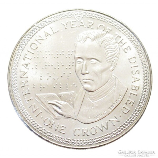 Man, Island, 1 Crown 1981 - Year of the Disabled - Louis Braille aUNC+ Nickel
