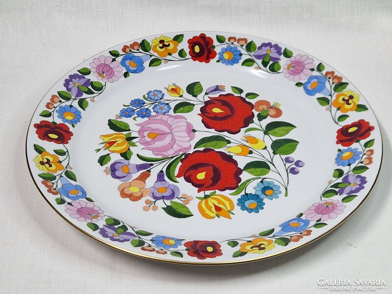 Kalocsai nagy méretű kézzel festett porcelán virág mintás tál vagy fali dísz hibátlan állapot 29 cm.