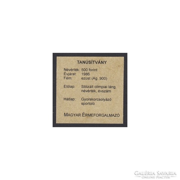 Magyarország,500 forint 1986 - Calgary téli olimpia - MÉF - Certifikáció