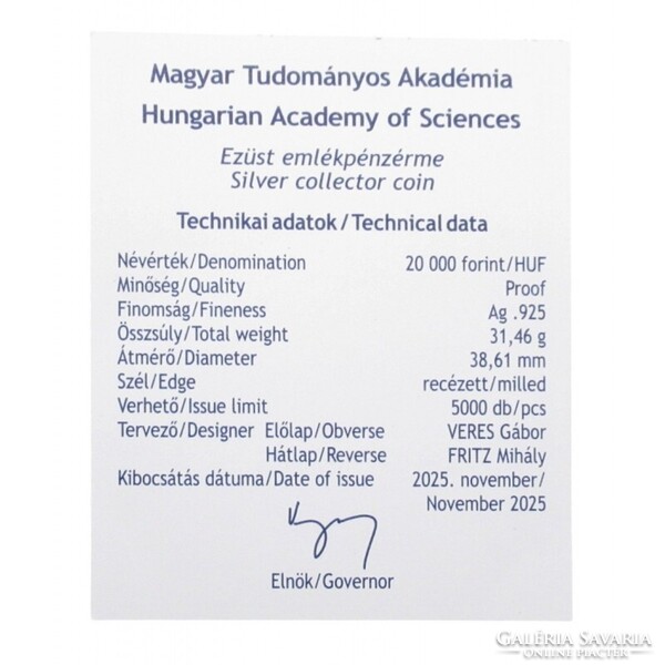 Magyarország,20000 forint 2025 PP - Magyar Tudományos Akadémia - Certifikáció