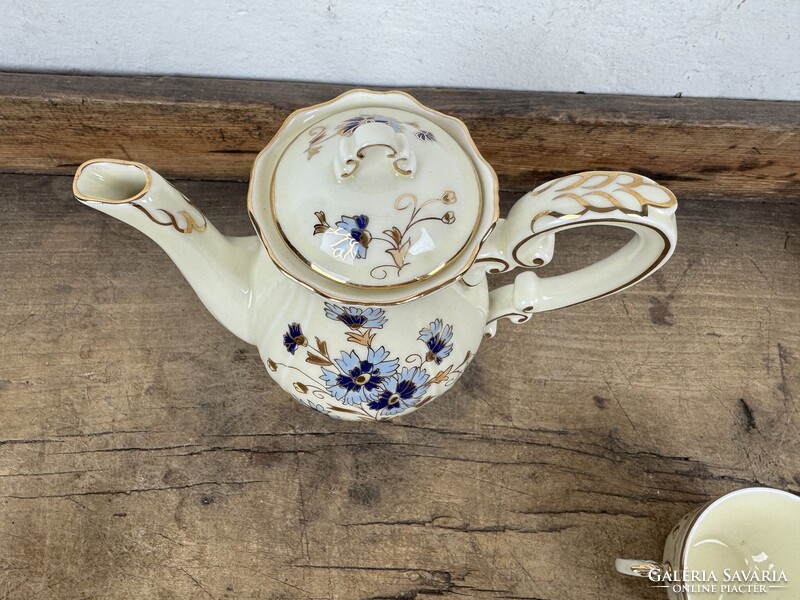 -AX678- Zsolnay búzavirág mintás porcelán teáskészlet kávéskészlet mokkáskészlet kancsó csésze szett