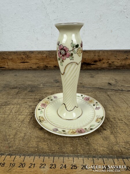 -AX682- Zsolnay pillangós porcelán gyertyatartó talpas asztali gyertya tartó kézzel festett