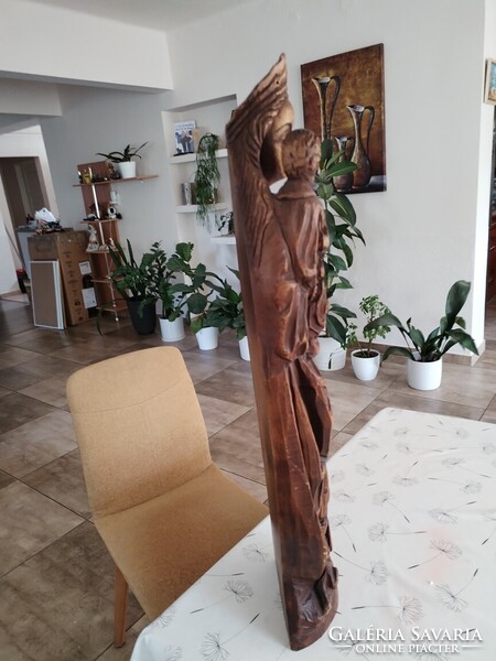 Mária a Kisjézussal kézzel faragott fa szobor, falidísz nagy méret (75 cm)