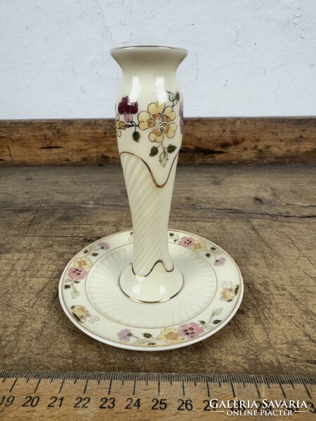 -AX682- Zsolnay pillangós porcelán gyertyatartó talpas asztali gyertya tartó kézzel festett