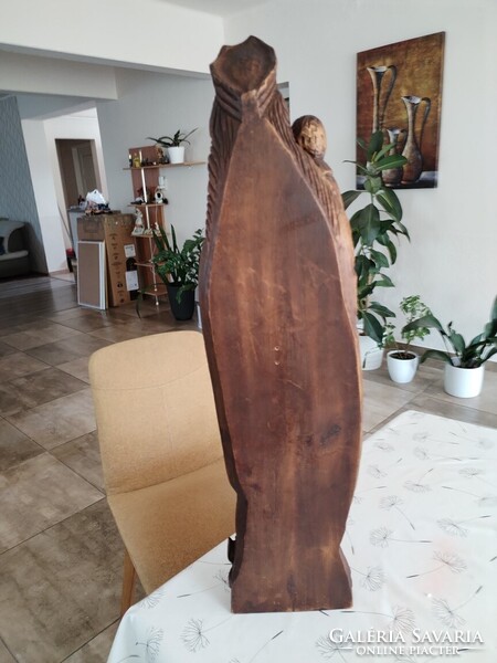 Mária a Kisjézussal kézzel faragott fa szobor, falidísz nagy méret (75 cm)