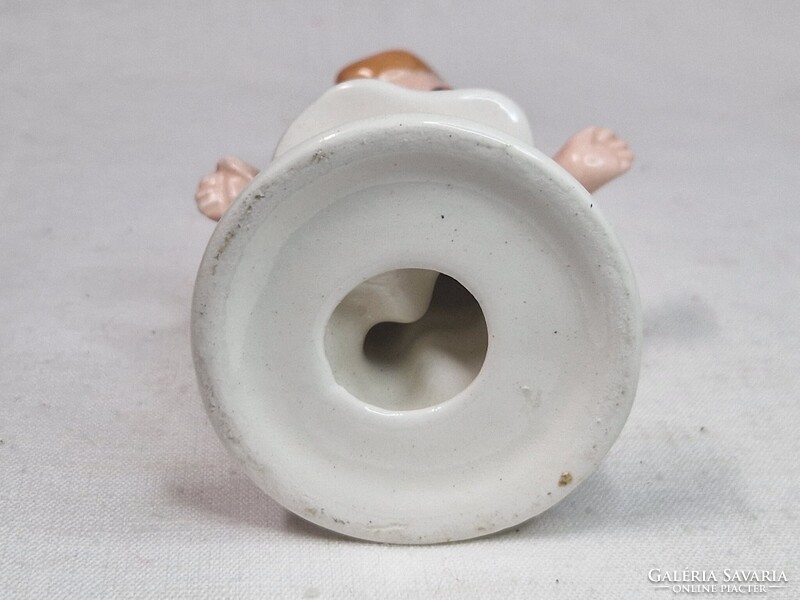 Extra ritka festésű Bodrogkeresztúri kerámia katicás kislány figura hibátlan állapotban 13,5 cm.