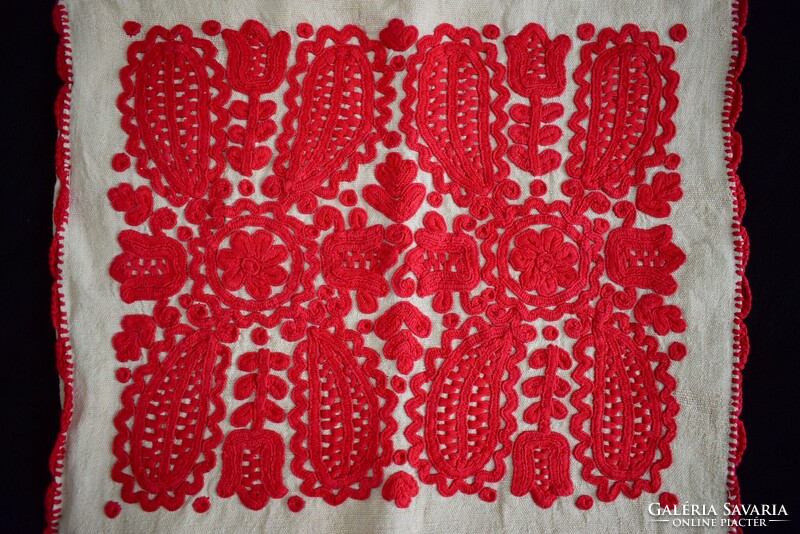 Hímzett vászon erdélyi írásos kézimunka párna huzat díszpárna minta  51x45 cm kalotaszegi