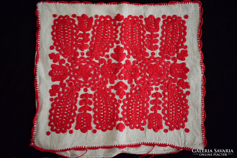 Hímzett vászon erdélyi írásos kézimunka párna huzat díszpárna minta  51x45 cm kalotaszegi