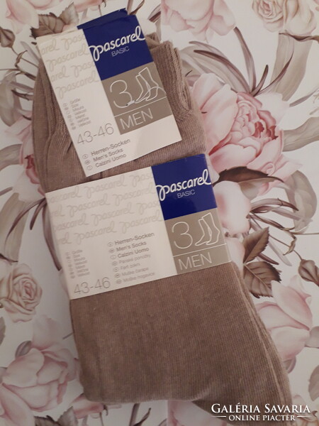 Pascarel Beige High-Quality 100% Cotton Socks Pack of 3, Sizes 43-46, New