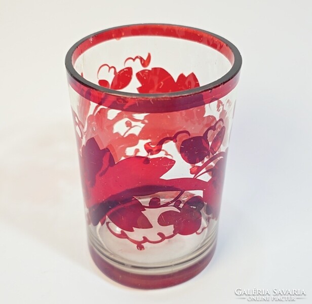 Hollóházi antique Biedermeier Burgundy stained glass glass / souvenir glass - from the 19th century.