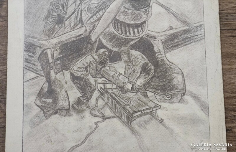 Junkers JU 87 (LUFTWAFFE). Original wartime charcoal drawing (1947)