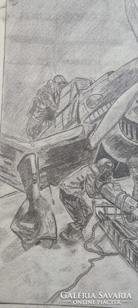 Junkers JU 87 (LUFTWAFFE). Original wartime charcoal drawing (1947)